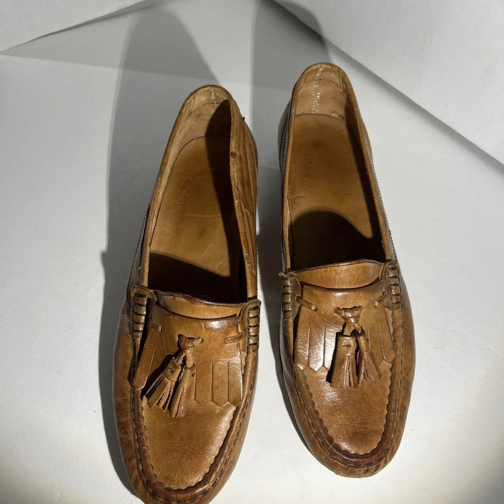 Vtg Adolfo Oleg Cassini Italian Brown Leather Kiltie Tassel Loafers Men's 8 RARE